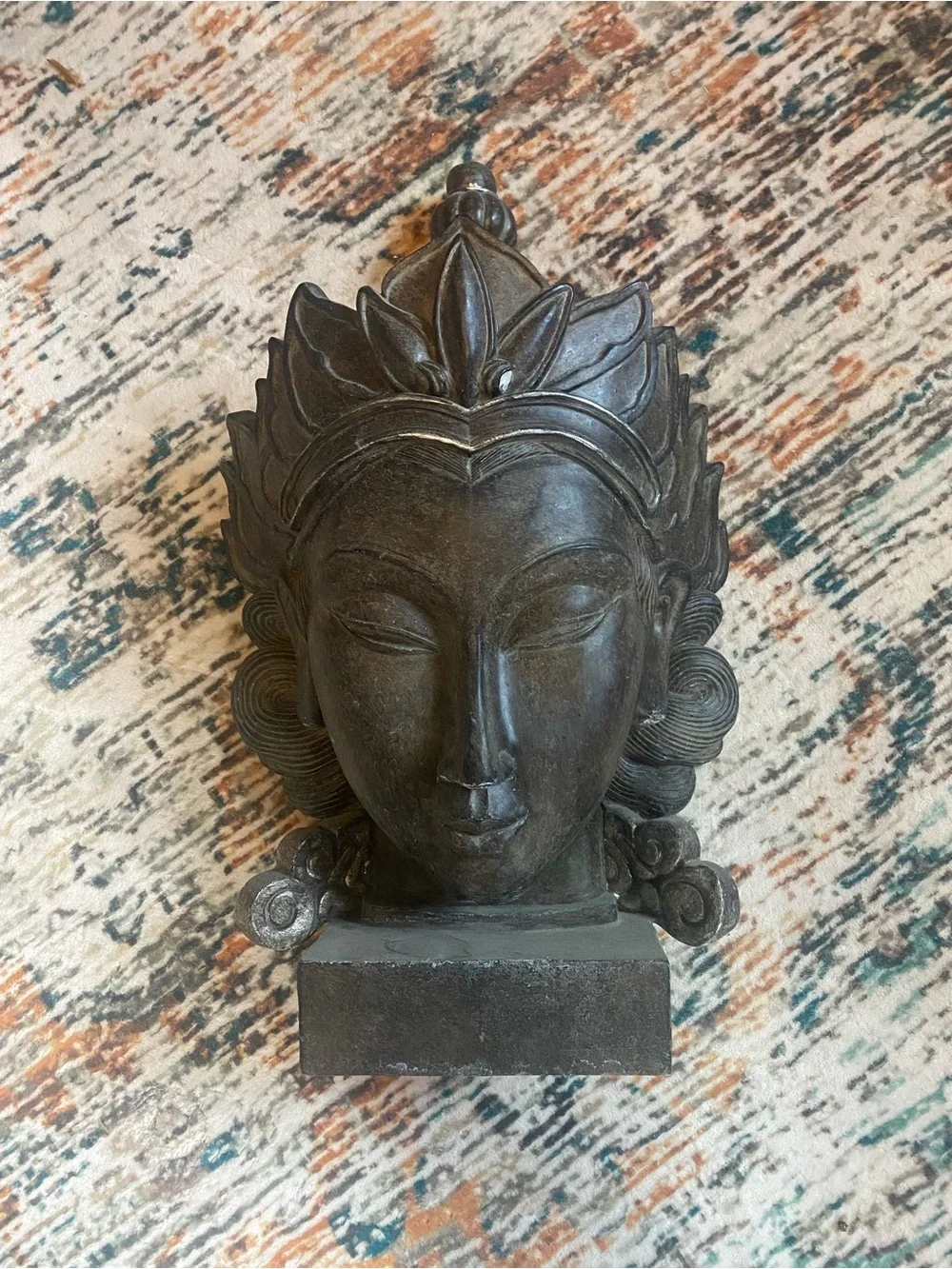 Vintage Balinese Carved Wood Goddess Bust Shiva Statue – Large 16” Ornate Bali